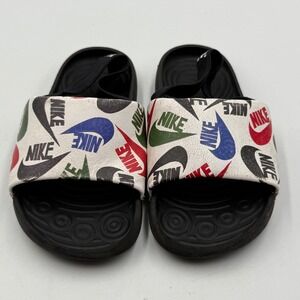 Kids Nike Fit Zone‎ Slides Sandals Multicolored Logo Print Black 10C